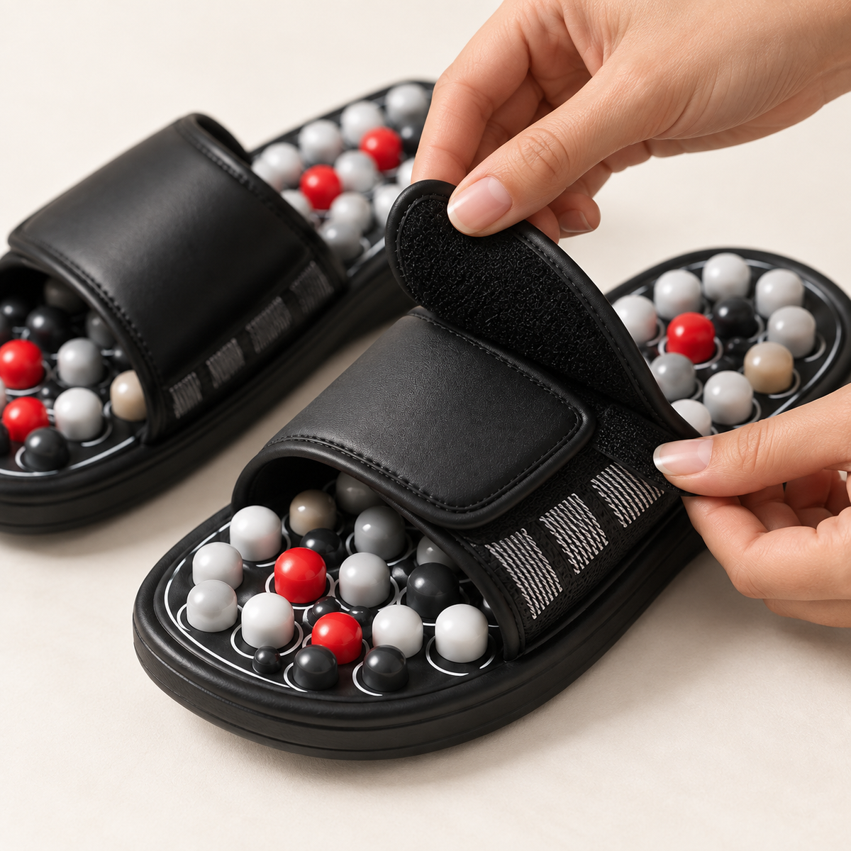 Regulowany pasek na rzep w klapkach akupresurowych MyFeet