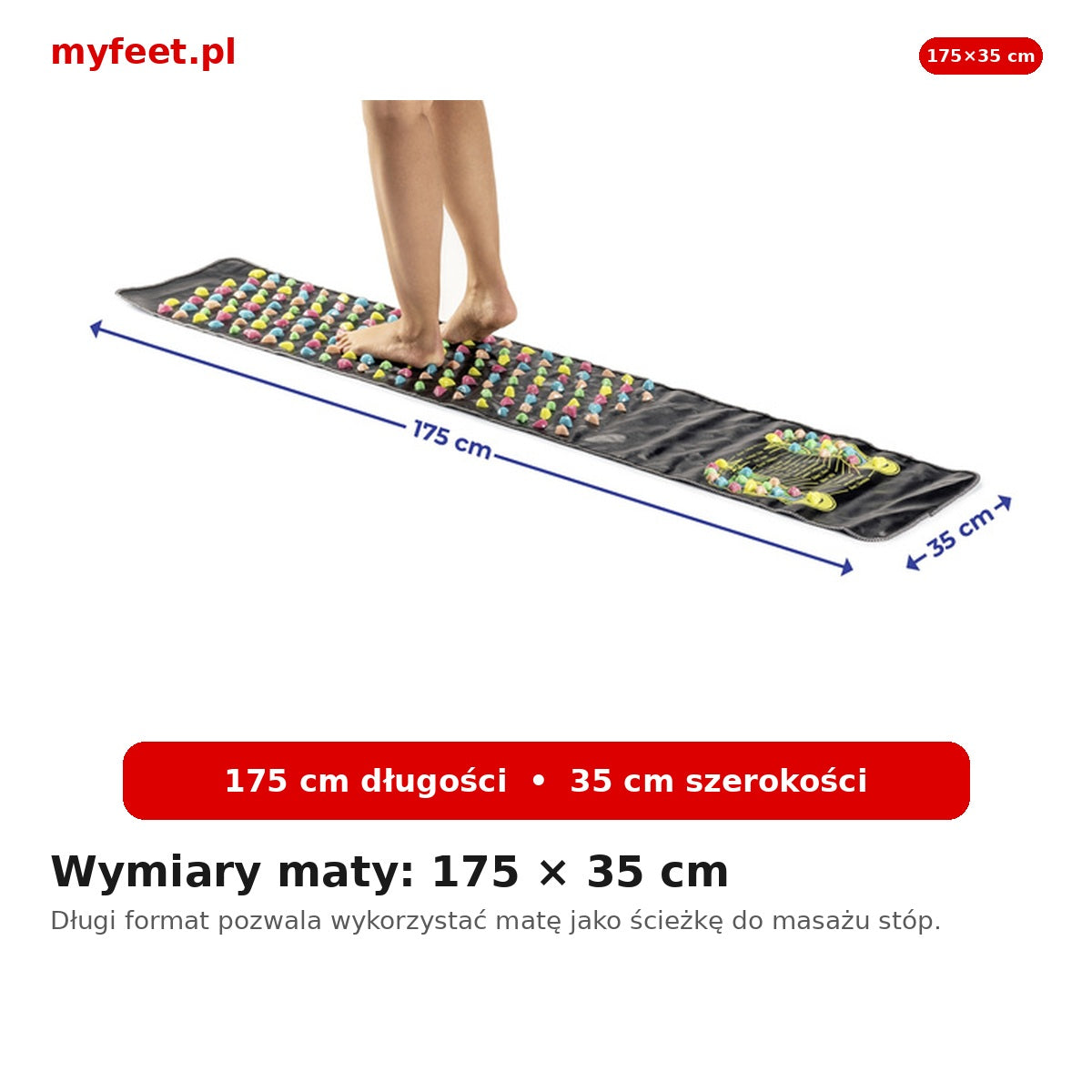 Wymiary maty do akupresury 175 × 35 cm – długa ścieżka do masażu stóp