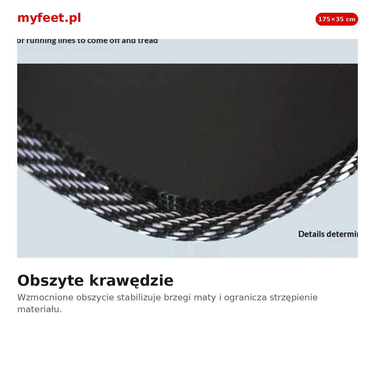 Obszyte krawędzie maty do masażu stóp – detal wykonania
