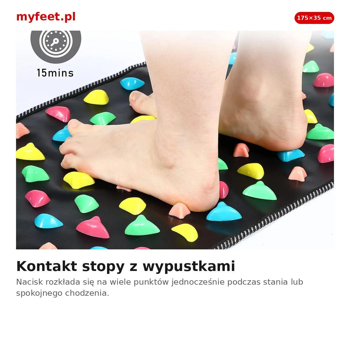 Stopy na macie akupresurowej – kontakt z kolorowymi wypustkami