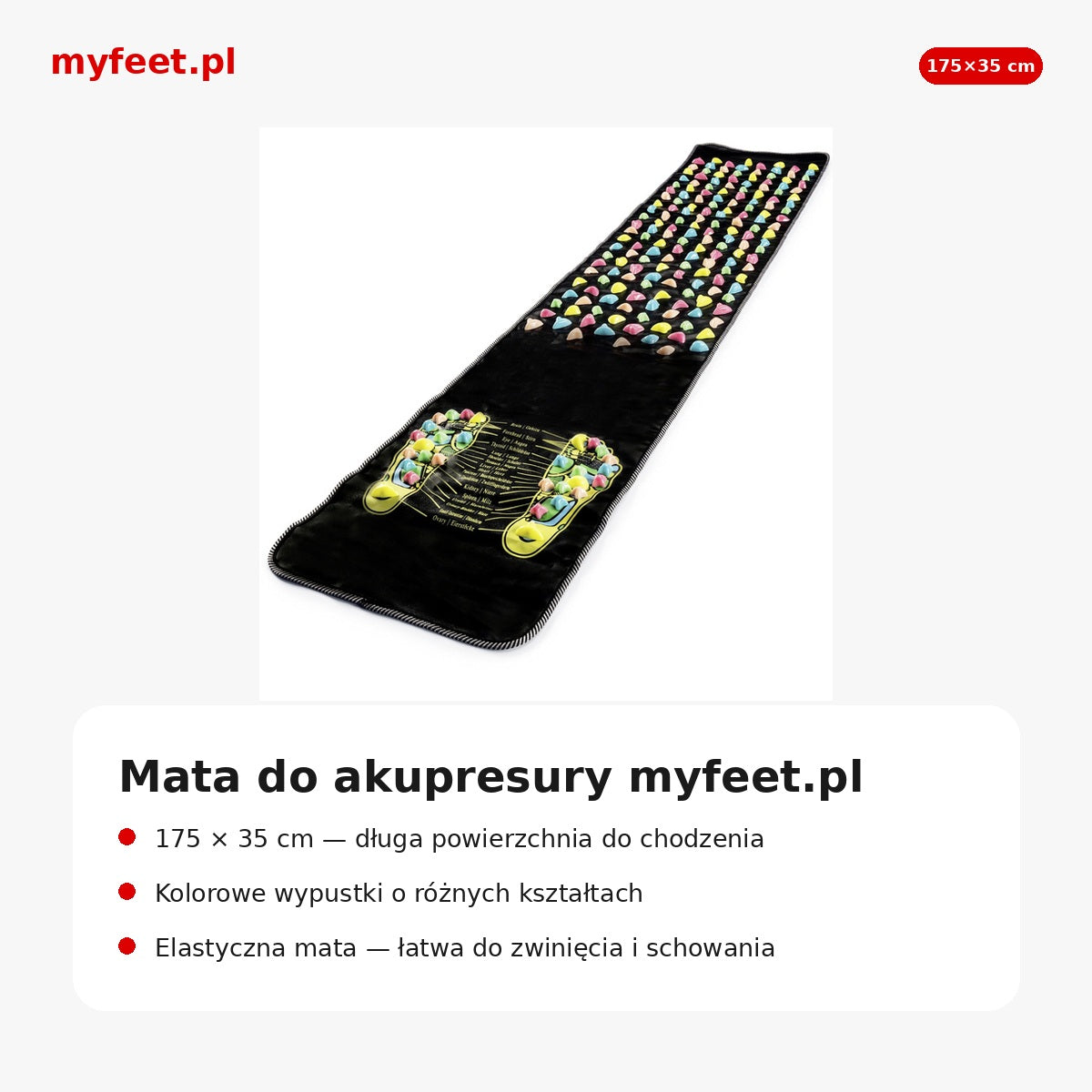 Mata do akupresury MyFeet 175 × 35 cm – podsumowanie cech produktu
