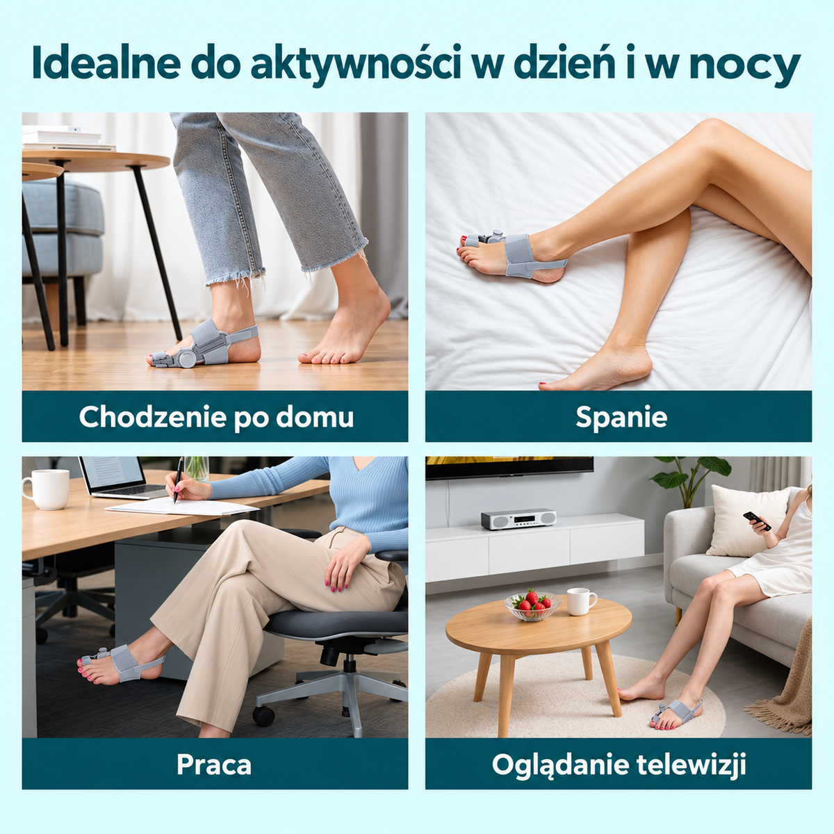 Korektor palucha MyFeet podczas odpoczynku i codziennych aktywności w domu