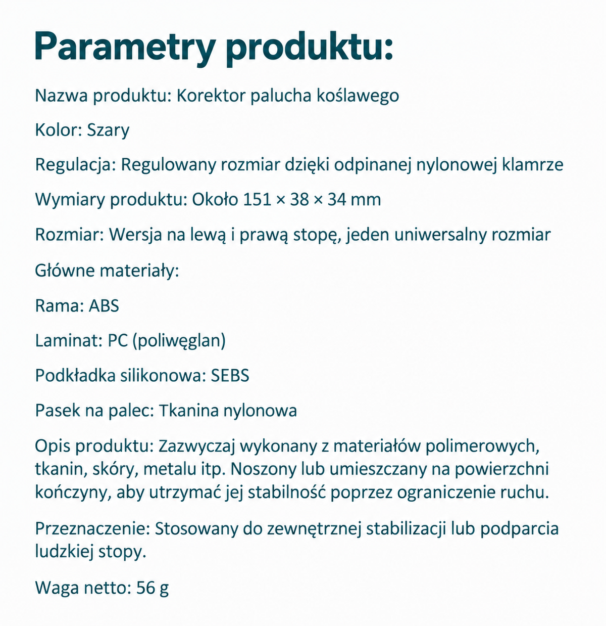 Parametry korektora palucha koślawego MyFeet i materiały wykonania
