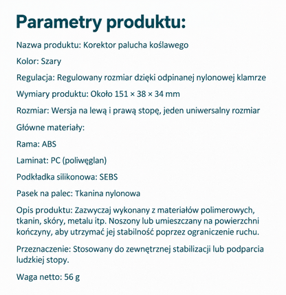 Parametry korektora palucha koślawego MyFeet i materiały wykonania